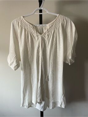 Pennington's Boho Embroidered Peasant Blouse Tassels White Plus Size 1X